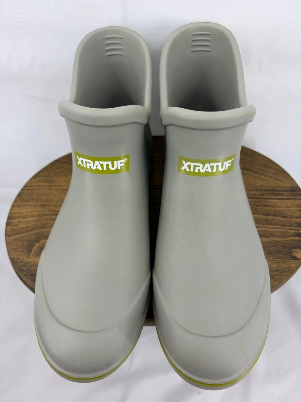 XTRATUF Kids Biolite Ankle Deck Boot in Gray Beige, Rubber Rain Boots, Youth 4
